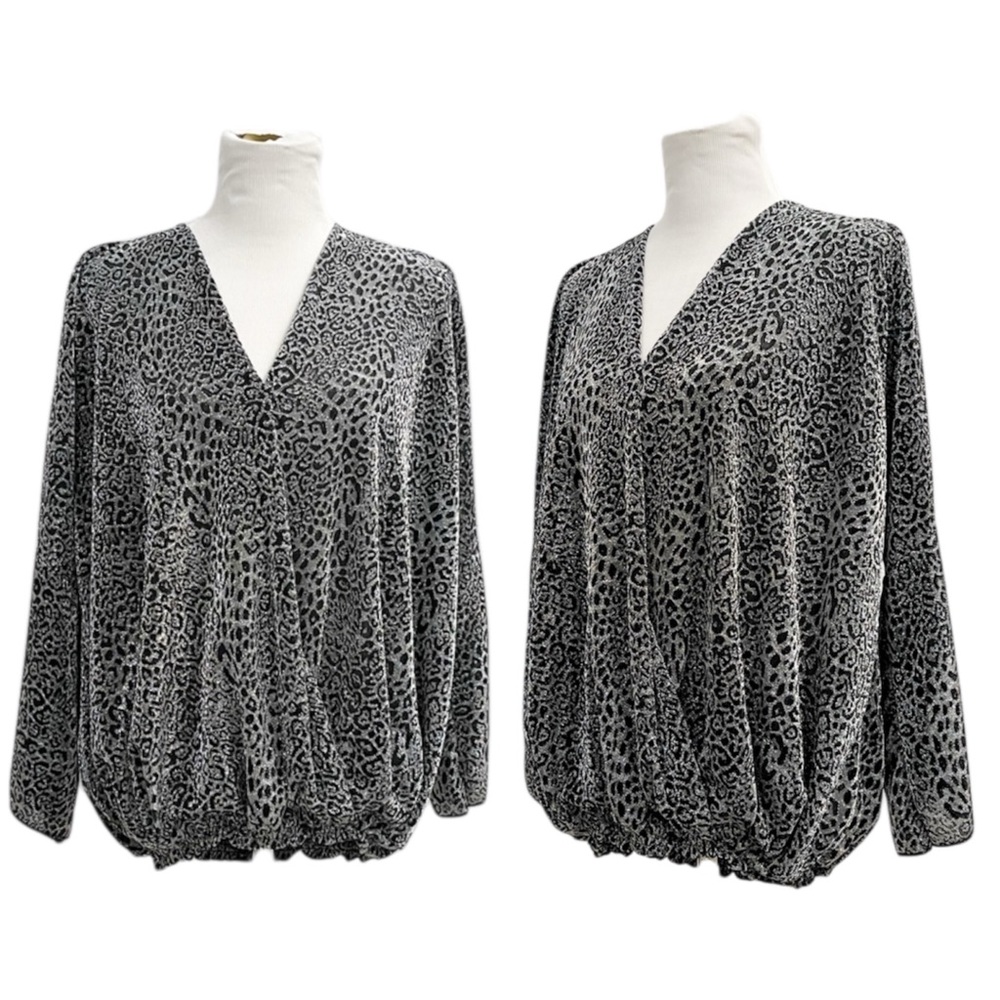 Metallic Animal Print Surplice Wrap Blouse | Brand Bazar, Silver/Black, Large